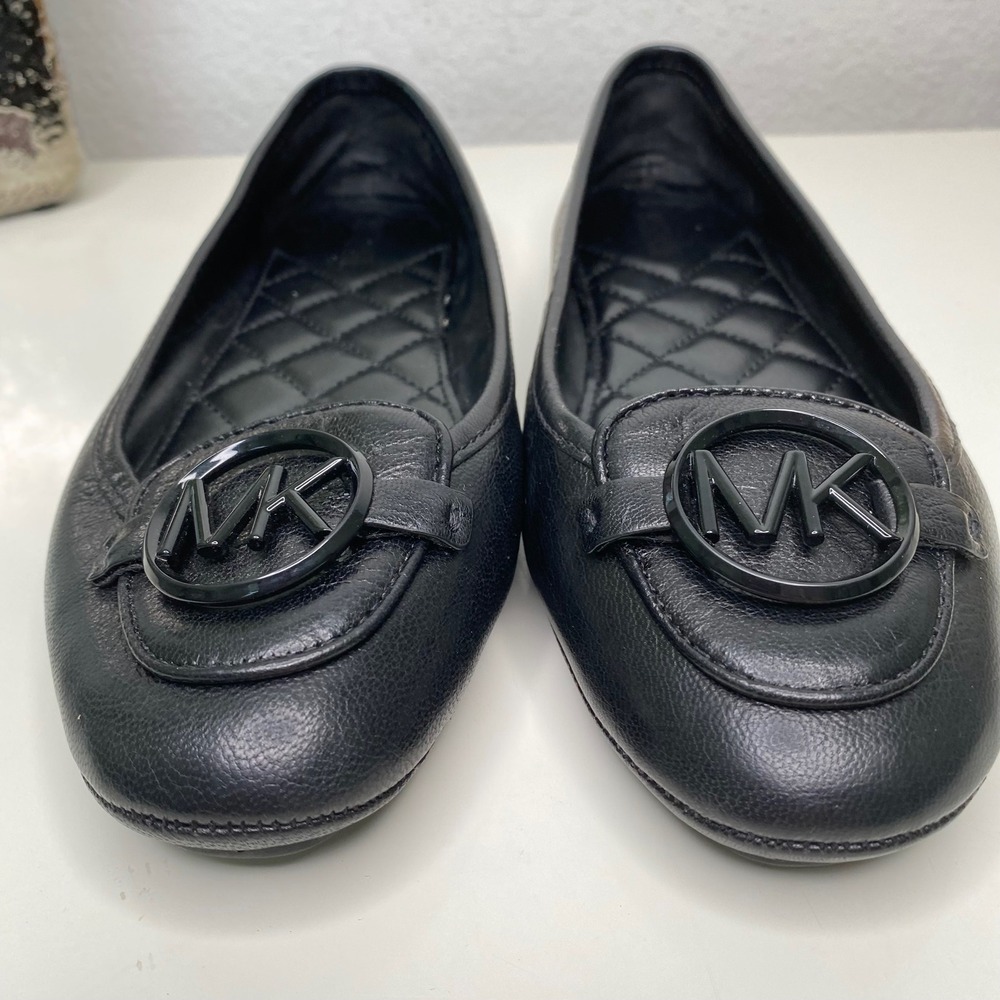 Michael Kors Lillie Black Leather Quilted‎ Ballet Flats with MK Logo Size 7.5 - Picture 4 of 10